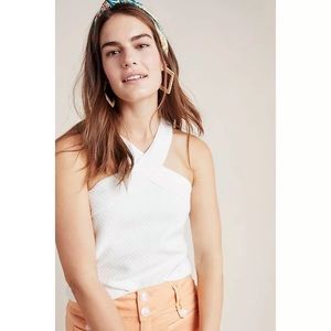 Anthropologie White Textured Halter Top XL
